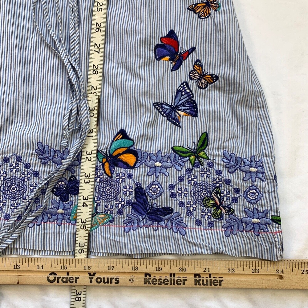 3J Workshop Johnny Was Striped Dress Embroidered S fit M Blue Milkmaid Floral - Picture 7 of 12